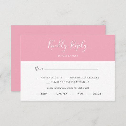  Horizontal Pink Simple Menu Choice RSVP Card (Voorkant / Achterkant)