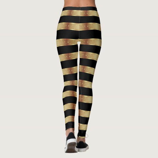 Horizontal Stripe Black Gold Metallic Glossy Leggings (Achterkant)