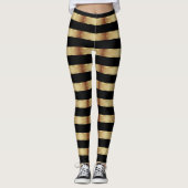 Horizontal Stripe Black Gold Metallic Glossy Leggings (Voorkant)
