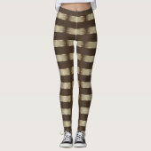 Horizontal Stripe Brown Champagne Metallic Glossy Leggings (Voorkant)