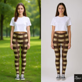 Horizontal Stripe Brown Champagne Metallic Glossy Leggings