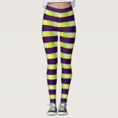 Horizontal Stripe Purple Yellow Neon Glossy Leggings (Voorkant)