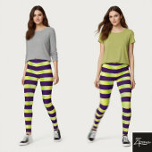 Horizontal Stripe Purple Yellow Neon Glossy Leggings