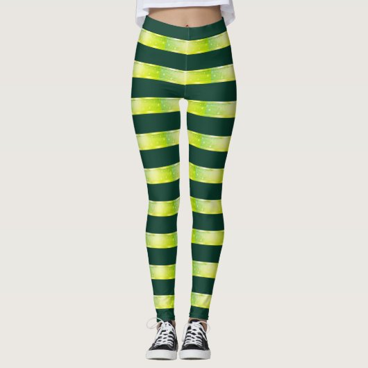 Horizontal Stripe Yellow Green Glossy Pattern Leggings (Voorkant)