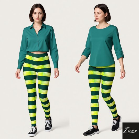 Horizontal Stripe Yellow Green Glossy Pattern Leggings
