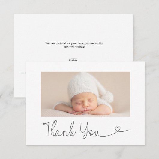 Horizontale Baby Foto Bedankt Hart Baby Shower (Voorkant / Achterkant)