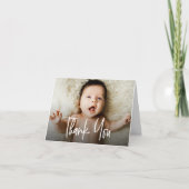 Horizontale Baby Foto Modern Handlettering script Bedankkaart (Voorkant)