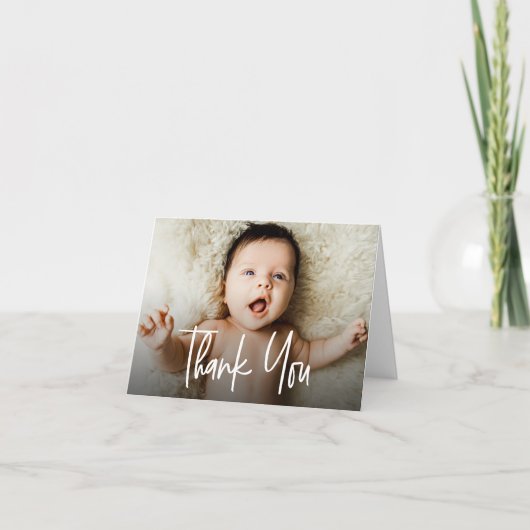 Horizontale Baby Foto Modern Handlettering script Bedankkaart (Voorkant)