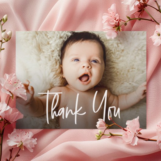 Horizontale Baby Meisje Foto Handlettering script Bedankkaart