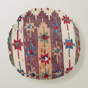 Horizontale band Kilim Paarse groene banden  Rond Kussen