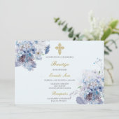 Horizontale blauwe bloem Doop Spaans Kaart (Staand voorkant)