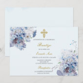 Horizontale blauwe bloem Doop Spaans Kaart (Voorkant / Achterkant)