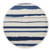 horizontale blauwe en witte abstracte strepen keramische knop (Voorkant)