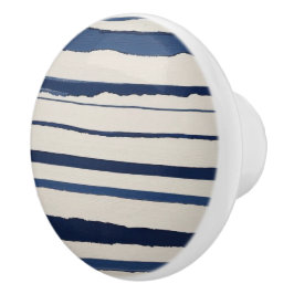 horizontale blauwe en witte abstracte strepen keramische knop