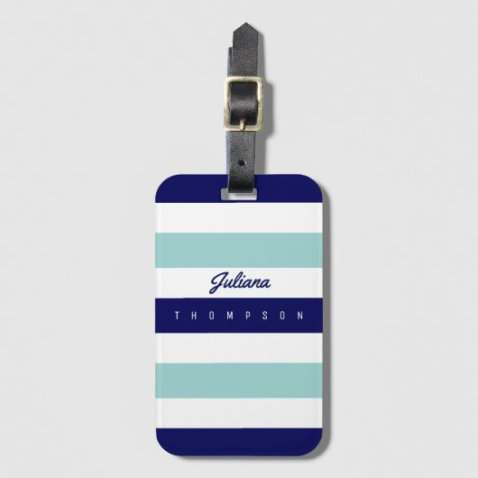 horizontale blauwe strepen (2 tonen) met naam bagagelabel (Voorkant (verticaal))