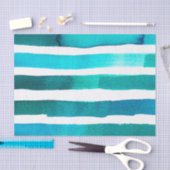 Horizontale Blauwgroen en Witte Waterverf gestreep Tissuepapier (Craft)