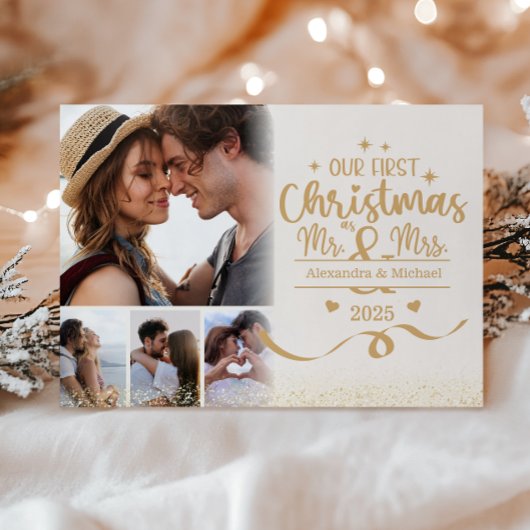 Horizontale eerste kerst 4 foto feestdagenkaart