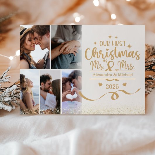 Horizontale Eerste Kerstmis 6 Foto Lay-out Feestdagenkaart