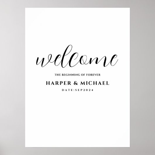 Horizontale Elegant Script Huwelijk Welkom poster (Voorkant)