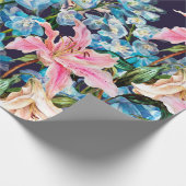 Horizontale Floral-grens. Lilies en delfiniums, Cadeaupapier (Hoek)