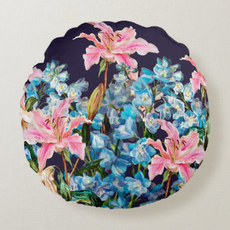 Horizontale Floral-grens. Lilies en delfiniums, Rond Kussen