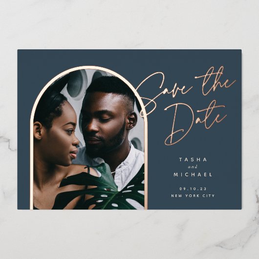 Horizontale Folieboog | Foto Save The Date Folie Uitnodiging (Voorkant)