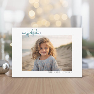 Horizontale foto blauwe chevron witte rand minimaa feestdagenkaart