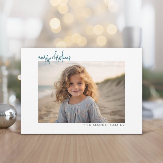 Horizontale foto blauwe chevron witte rand minimaa feestdagenkaart