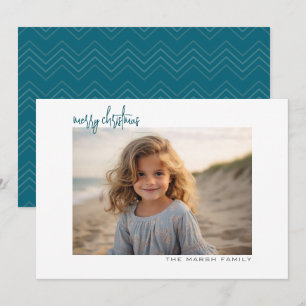 Horizontale foto blauwe chevron witte rand minimaa feestdagenkaart
