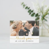 horizontale foto bruiloft bedankt handschrift briefkaart (Staand voorkant)