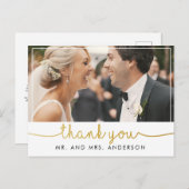 horizontale foto bruiloft bedankt handschrift briefkaart (Voorkant / Achterkant)