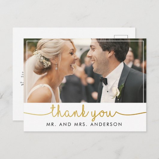 horizontale foto bruiloft bedankt handschrift briefkaart (Voorkant / Achterkant)