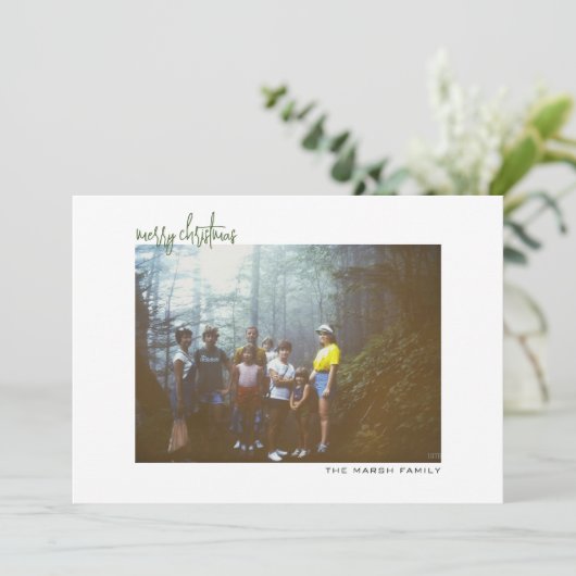 Horizontale foto - chevron - witte rand minimaal feestdagenkaart (Staand voorkant)