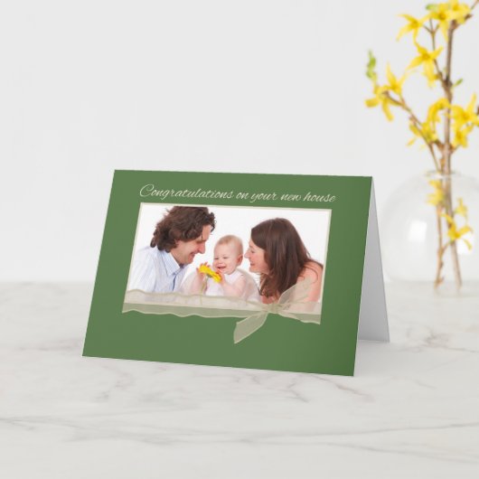 Horizontale Foto Gefeliciteerd met New Home GreeN Kaart (Gele Bloem)
