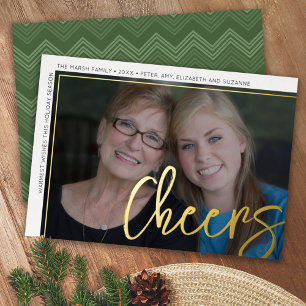 Horizontale Foto Groene Chevrons Huge Script Cheer Folie Feestdagenkaart