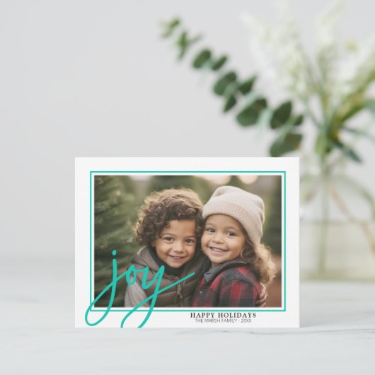 Horizontale foto - grote Joy Script witte rand - Feestdagenkaart (Staand voorkant)