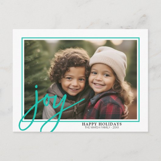Horizontale foto - grote Joy Script witte rand - Feestdagenkaart (Voorkant)