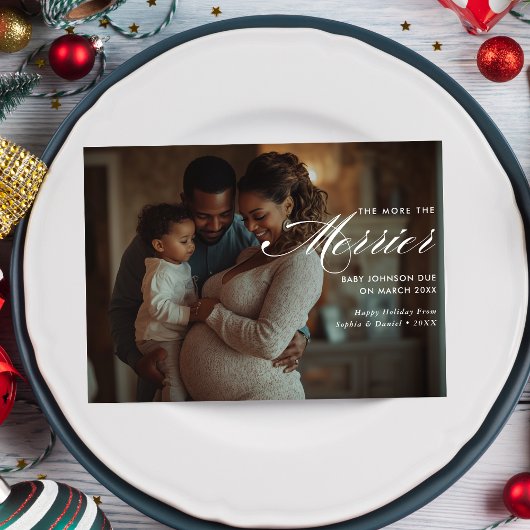 Horizontale foto hoe meer de vrolijkere kerst feestdagenkaart