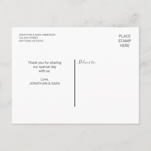 Horizontale foto | Kalligrafie Weddenschap Dank u Uitnodiging Briefkaart (Achterkant)