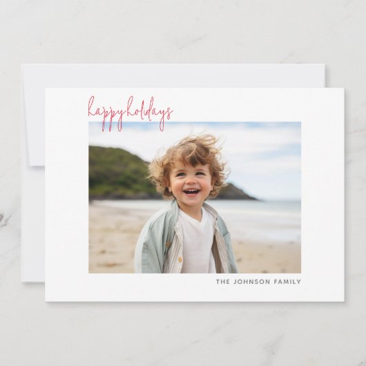 Horizontale Foto Kerstmis Script Minimaal Gelukkig Feestdagenkaart (Voorkant)
