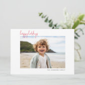 Horizontale Foto Kerstmis Script Minimaal Gelukkig Feestdagenkaart (Staand voorkant)