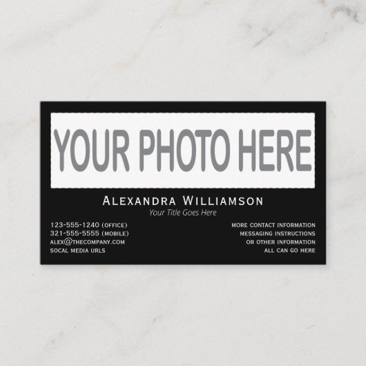 Horizontale foto-Logo Sjabloon dubbelzijdig zwart Visitekaartje (Voorkant)