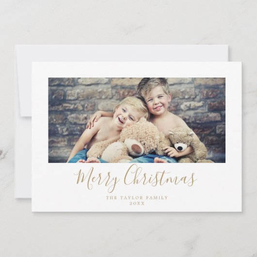 Horizontale foto met de minimalistische Gold Merry Feestdagenkaart (Voorkant)