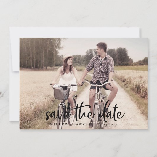 Horizontale foto met ritsscript de datum opslaan save the date (Voorkant)