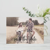 Horizontale foto met ritsscript de datum opslaan save the date (Staand voorkant)