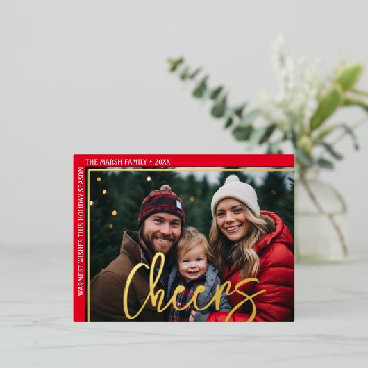 Horizontale foto - Offset Huge Script - Cheers Folie Feestdagen Briefkaart (Staand Voorkant)