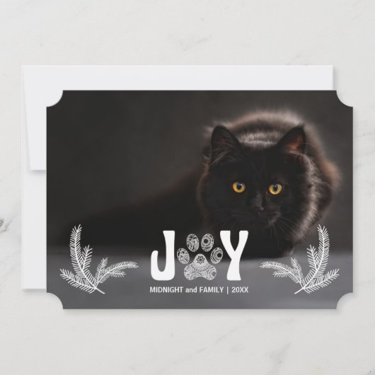 Horizontale foto van kattepoten en penseeluitsteek feestdagenkaart (Voorkant)