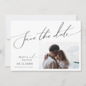 Horizontale foto van miniatuurscript met miniatuur save the date (Voorkant)
