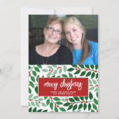 Horizontale foto - Vrolijk kerstgeblindeerd rood Feestdagenkaart (Voorkant)