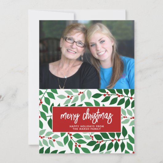Horizontale foto - Vrolijk kerstgeblindeerd rood Feestdagenkaart (Voorkant)